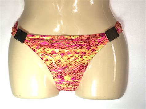 Xhilaration Neon Print Bikini Bottom With Gold Slides At Hips Size Xl