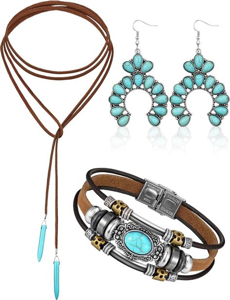 Bohemian Turquoise Jewelry Set 3 Pieces For Women Pendant Long