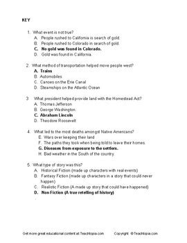 Benchmark Advance Reading Comprehension Quiz Th Grade Settling The West