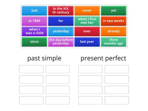 Past Simple Vs Present Perfect Time Markers Ordenar Por Grupo