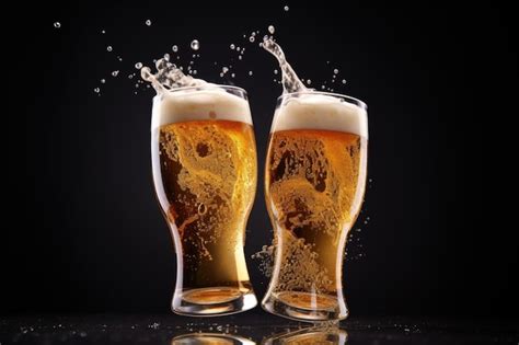 Premium Photo Overflowing Foam From Two Glasses Of Beer