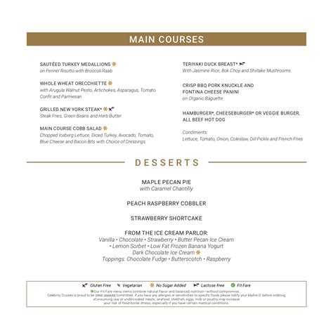 Celebrity Main Dining Room Menus 2022 · Prof Cruise