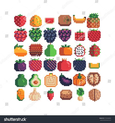 Fruits Vegetables Icons Set 16x16 Resolution Stock Vector Royalty Free