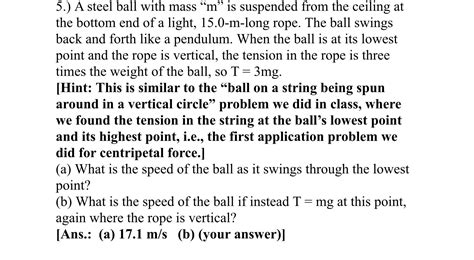 Solved A Steel Ball With Mass M I