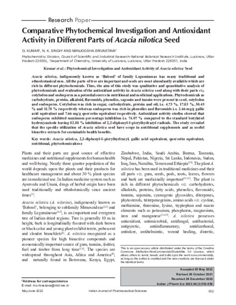 Pdf Comparative Phytochemical Investigation And Antioxidant Activity In Different Parts Of