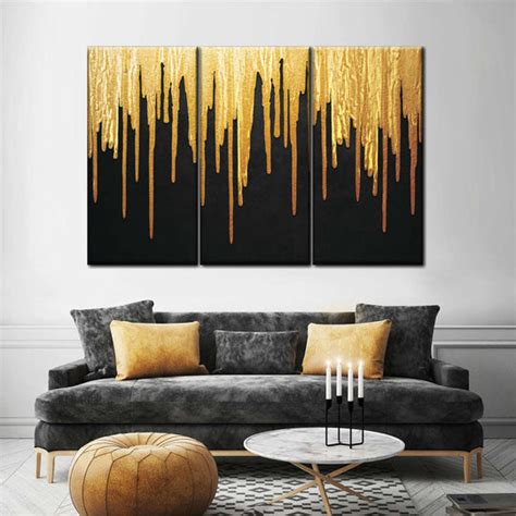 Gold Paint Drip Wall Art | Painting