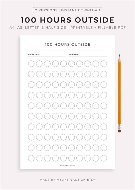 100 Hours Outside Tracker Printable Track Your Time Outdoors Activity