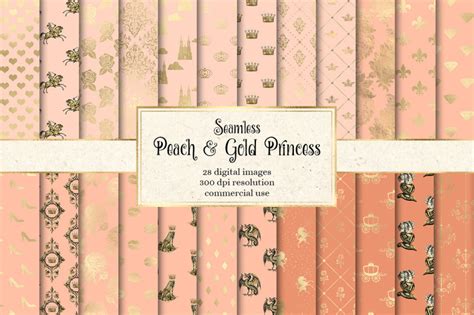 Peach And Gold Princess Digital Paper By Digital Curio Thehungryjpeg