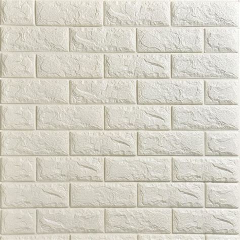 Rouleau Papier Peint Adhésif Mural 3D Brique Etanche 70 77cm Blanc