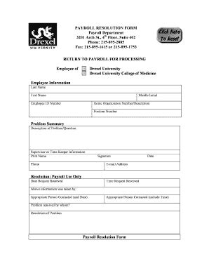 Drexel Payroll Resolution Form Fill Online Printable Fillable