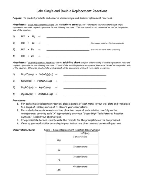 Double Replacement Reaction Worksheet Answers Printable Word Searches