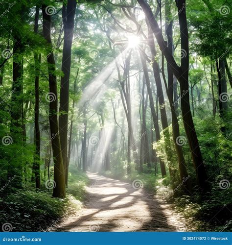 AI Generated Forest Surrounded By Dense Trees Stock Photo Image Of