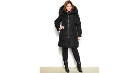 Calvin Klein Plus Size Hooded Faux Fur Trim Quilted Down Puffer Coat In