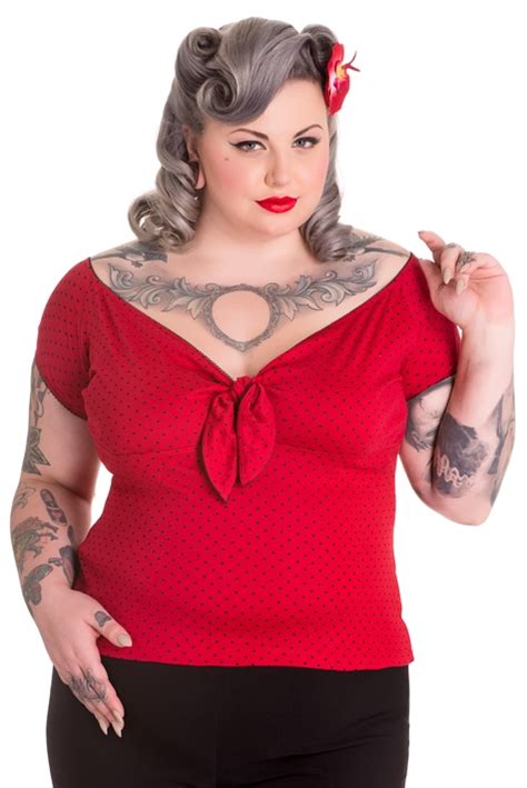 Hell Bunny Plus Size Red And Black Rockabilly Polka Dot Cilla Top