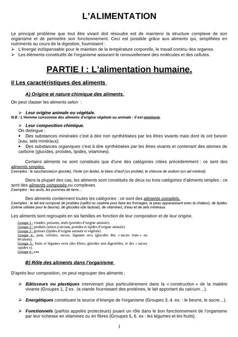 Alimentation SVT Cours De Sciences LALIMENTATION Le Principal