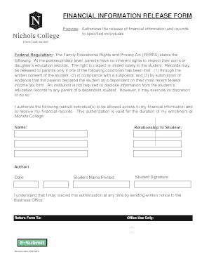 Fillable Online Nichols Financial Information Release Form Nichols