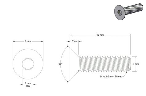 M3 X 12mm Flat Head Hex Screw Steel Catalyst Machineworks