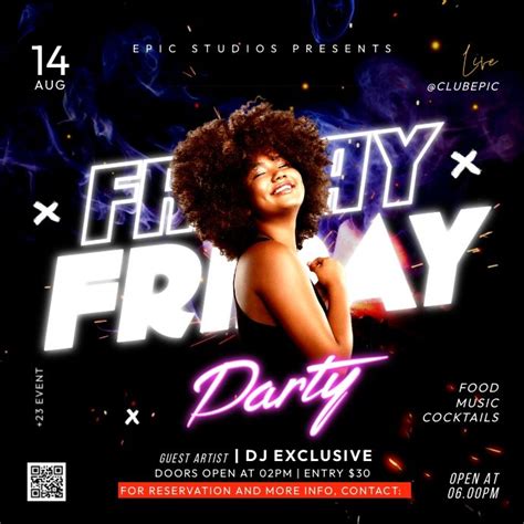 Friday Night Club Party Instagram Flyer Template Party Flyer Birthday Flyer Event Promotion