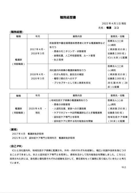 【例文付き】看護師の職務経歴書の書き方｜テンプレート・見本や履歴書との違いも紹介 サービス付き高齢者向け住宅の学研ココファン