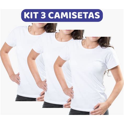 Kit 3 Camisetas Brancas Baby Look Malha Fria Poliviscose Escorrega O