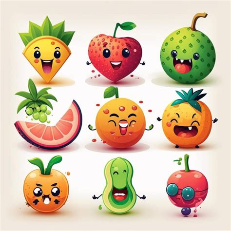 Personajes De Frutas De Dibujos Animados Con Diferentes Expresiones Y