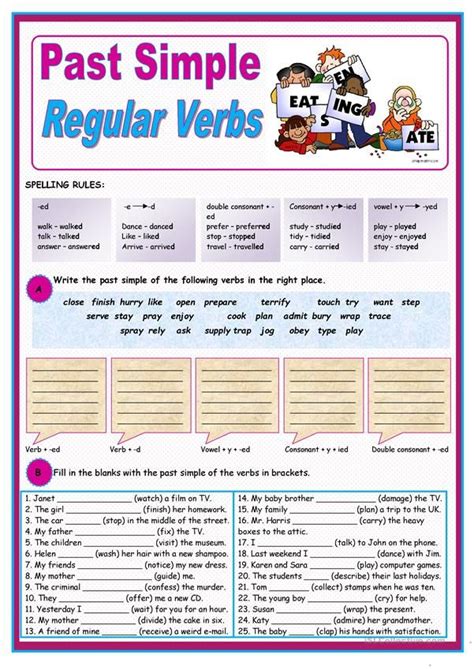 Past Simple Of Regular Verbs English Esl Worksheets Verb Worksheets Regular Verbs Past