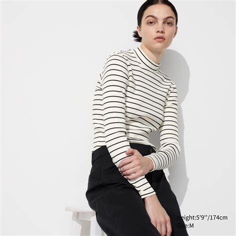 Shop Looks For「ribbed Striped High Neck Long Sleeve T Shirt」 Uniqlo Sg