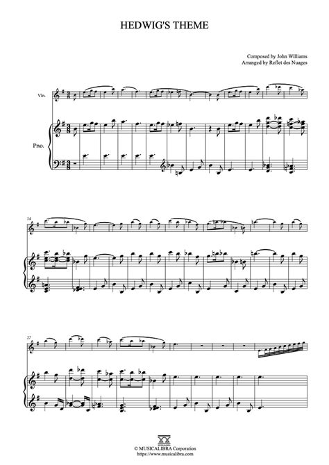 Duet Sheet Music Hedwigs Theme Violin And Piano Chamber Ensemble