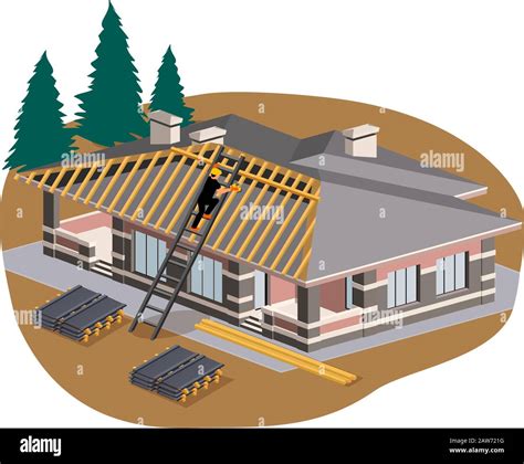 Constructora Que Cubre El Techo De Una Casa Privada Con Tejas Metálicas