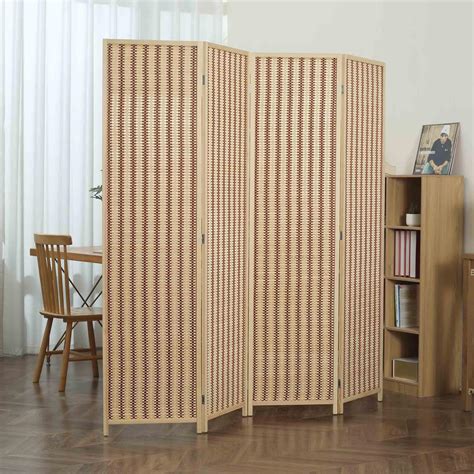 Residential Folding Wall Partition 4 Panel White Wicker Folding Home