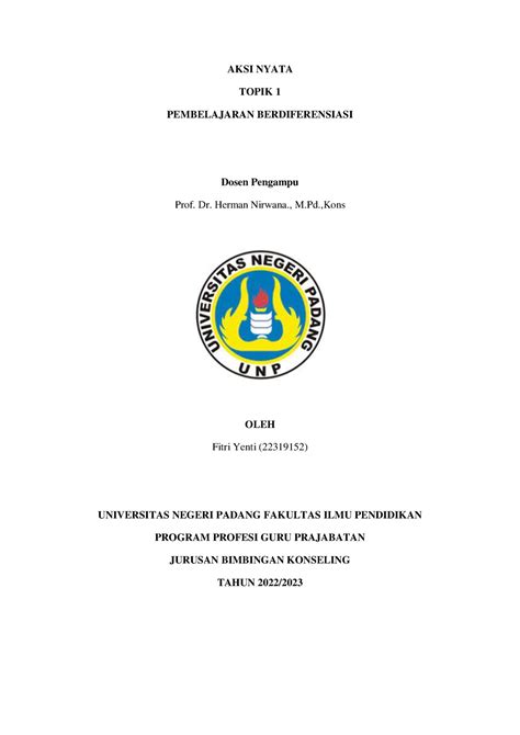 Aksi Nyata Topik 1 Pembelajaran Berdiferensiasi Unp Studocu