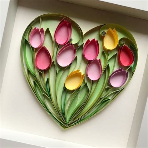 Quilling Tulips Heart Ready To Ship Love Decor In 2020 44D Quilling