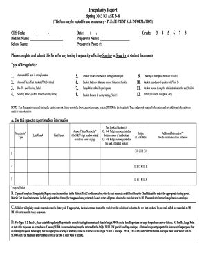 Fillable Online Irregularity Report Fax Email Print Pdffiller