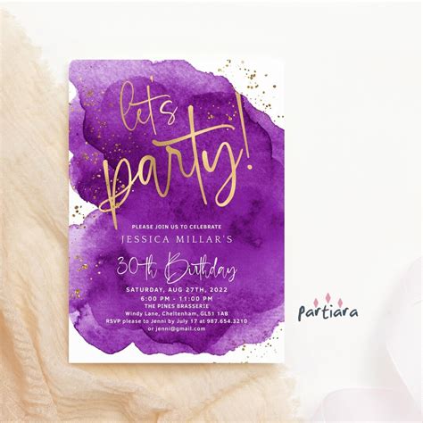 Purple Gold Birthday Invitation Printable Ladies Teen Girls Party