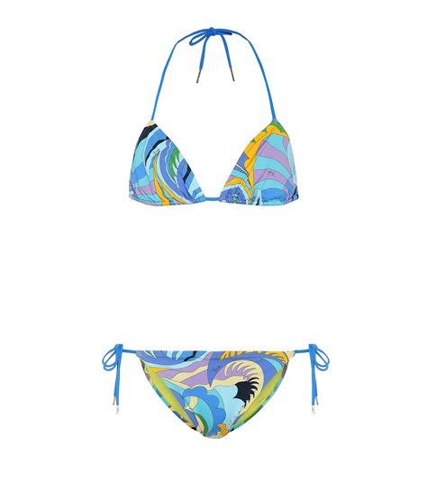 Emilio Pucci Printed Triangle Bikini In Blue Lyst