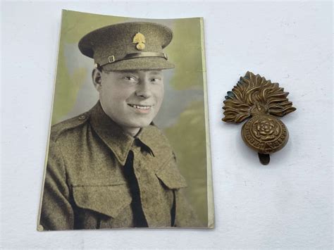 WW1 Royal London Fusiliers Regiment Cap Badge Portrait Photograph In