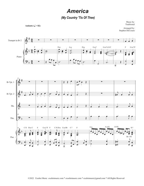 America My Country Tis Of Thee Brass Quartet And Piano Sheet