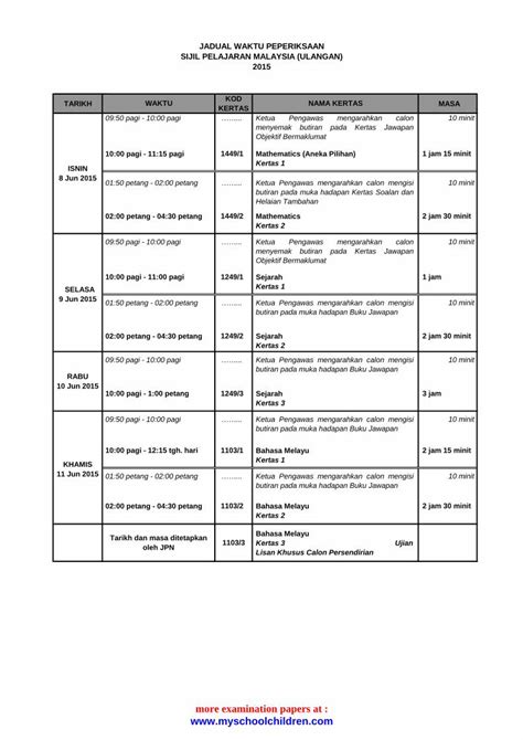 PDF JADUAL WAKTU PEPERIKSAAN SIJIL PELAJARAN MALAYSIA Dilarang