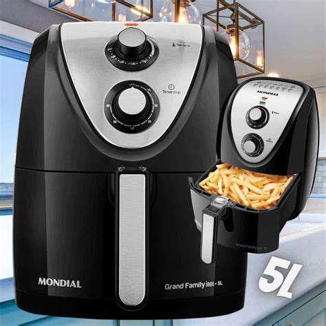 Fritadeira Sem Óleo Mondial AFN 50 Grand Family Inox 5L Preta Promotop