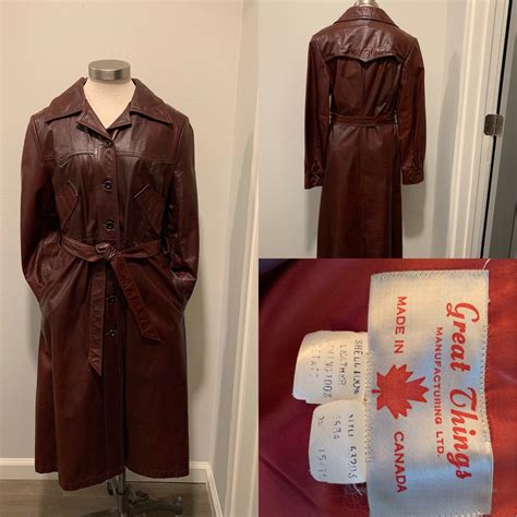 1970 S Vintage Coat Brown Leather Trench Coat Satin Etsy Vintage