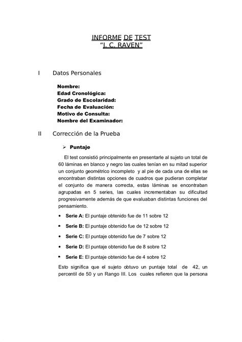 PDF Informe Psicologico Test Raven Escala General DOKUMEN TIPS