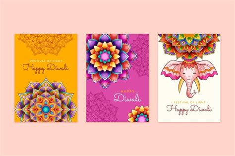 Free Vector | Hand drawn diwali cards collection