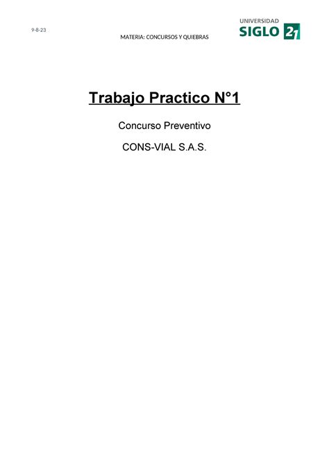 Trabajo práctico N1 Concursos y Quiebras MATERIA CONCURSOS Y