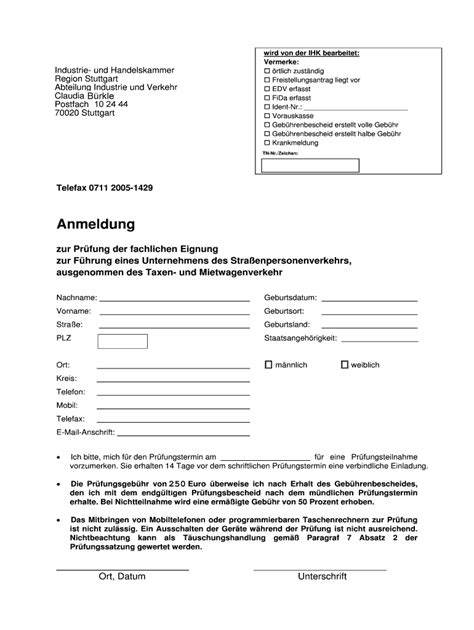 Ausfüllbar Online stuttgart ihk24 wird von der IHK bearbeitet Fax Email