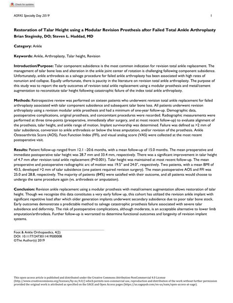 Pdf Restoration Of Talar Height Using A Modular Revision Prosthesis