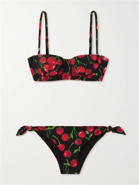 Dolce And Gabbana Printed Balconette Bikini In Red Modesens