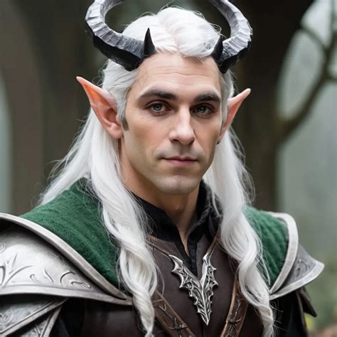 Male Elf With Horns And White Hair With A Black High