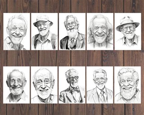 40 Happy Elderly Men Coloring Pages For Adults Printable Grayscale