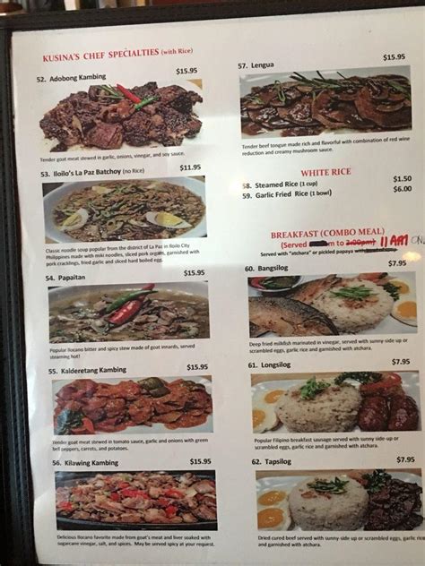 Menu at Kusina De MANILA restaurant, Des Plaines