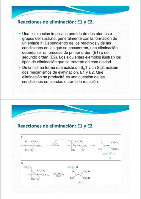 Mecanismos de eliminacion - Reacciones de eliminación: E1 y E2. Una